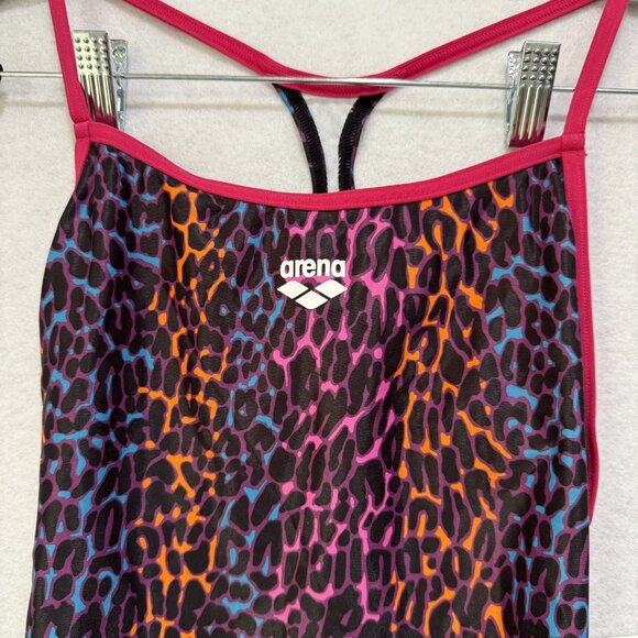 Arena Animal Stripe Booster Swimsuit Womens 38 Open Back Pink Orange Blue NWT - Picture 2 of 10